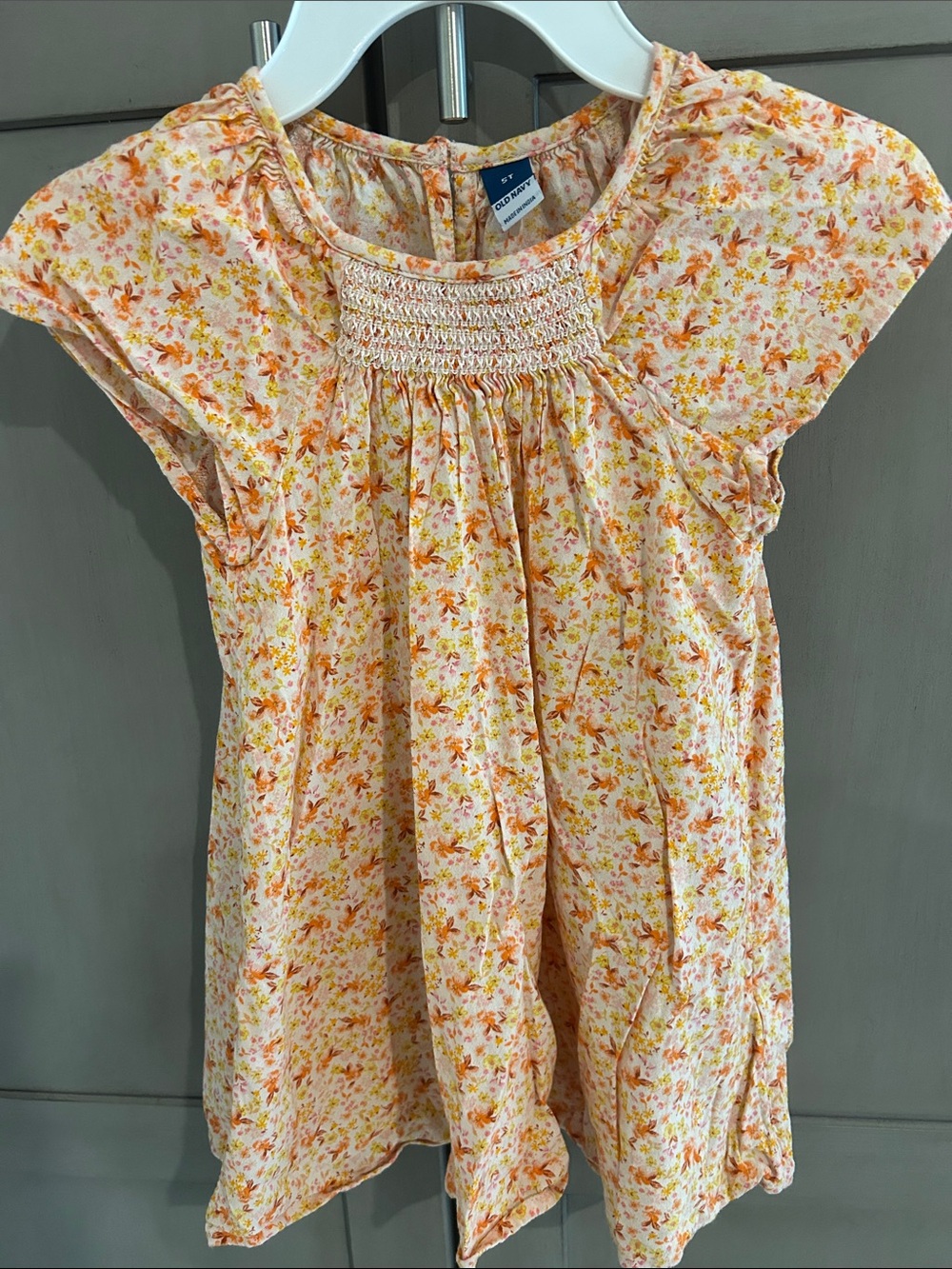 Old Navy Girls Floral Smocked Yoke Top - Peach & Yellow
